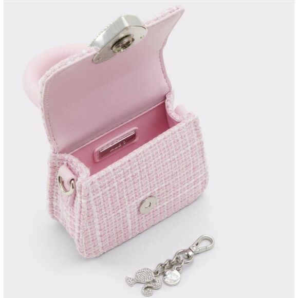 ALDO X BARBIE Pink Tweed Rhinestone Heart Mini Satchel/Crossbody Bag - Picture 5 of 7